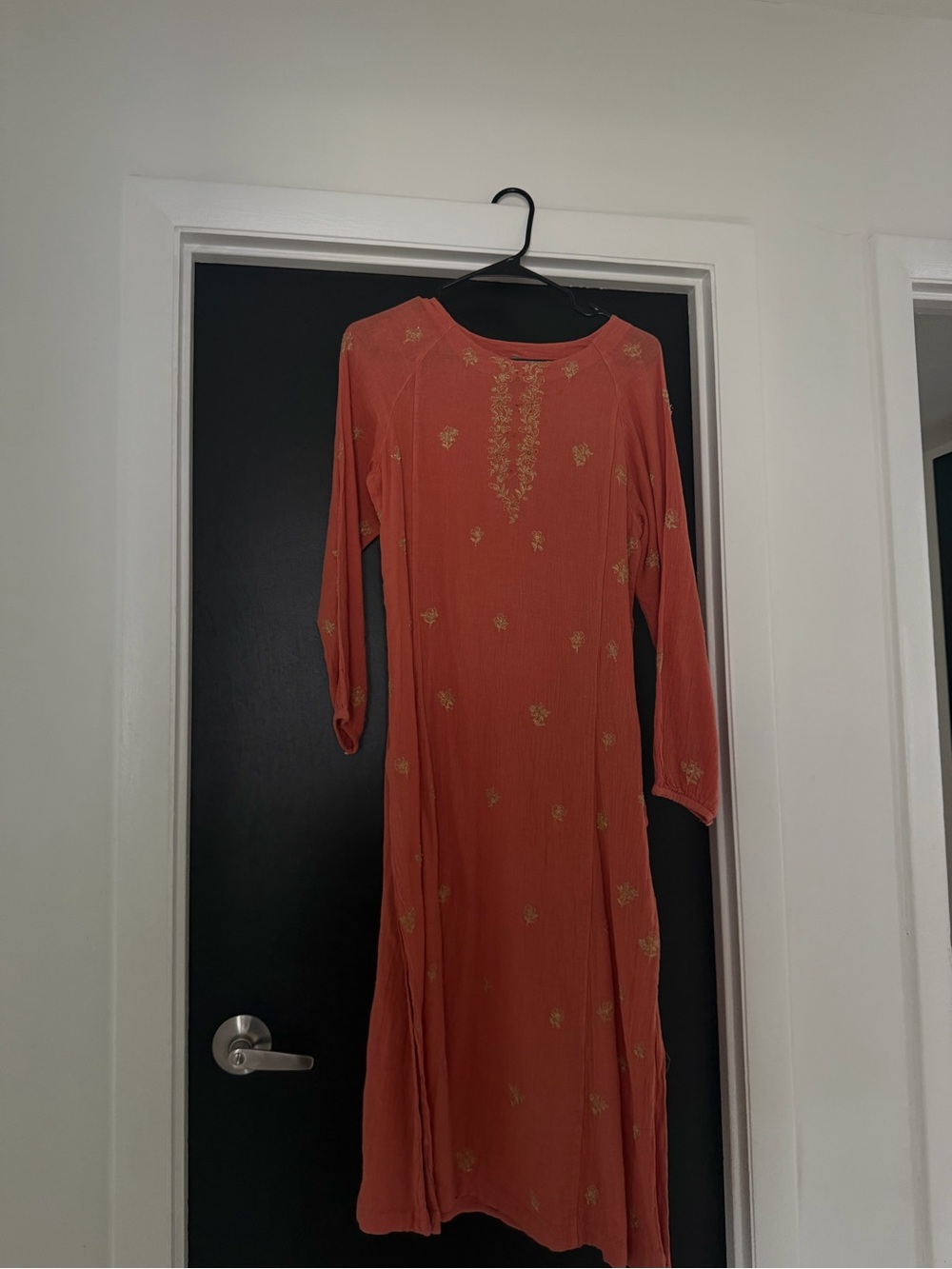Pakistani/ Indian Kurti Women's Long Sleeve Embroidered Rust Dress